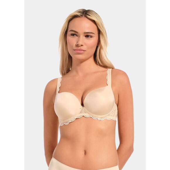 Magic Bodyfashion Women's 34C Latte Luxury Gel Bra Underwire Lace Trim Q6-6 - Picture 1 of 7